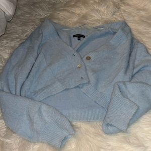 blue fluffy sweater